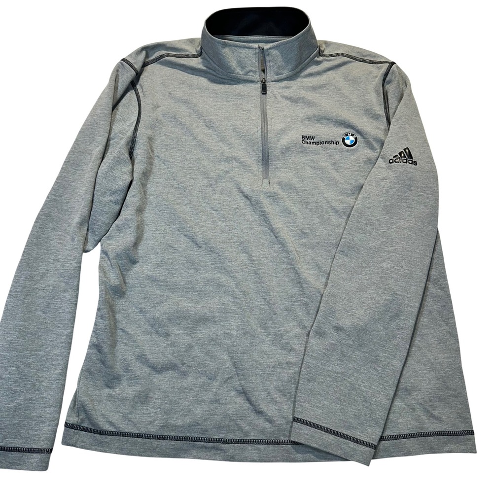 Adidas Pullover Mens Medium Grey BMW Championship Golf 1/4 Zip Athletic Sporty